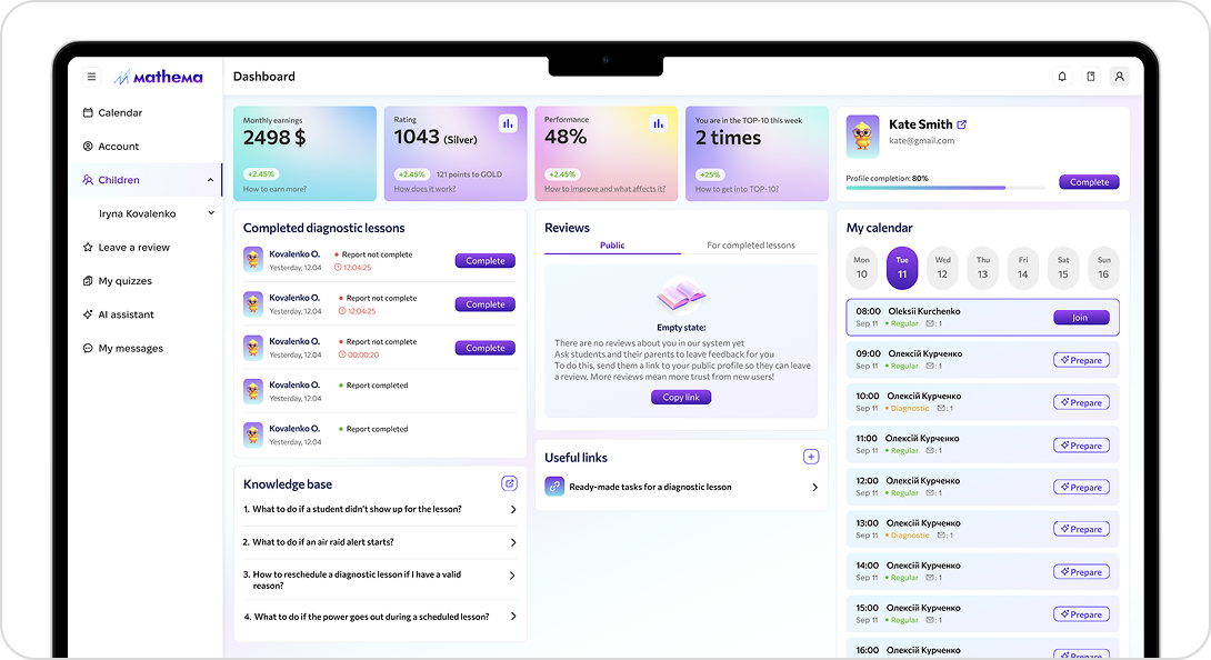 The entire learning process on one screen
