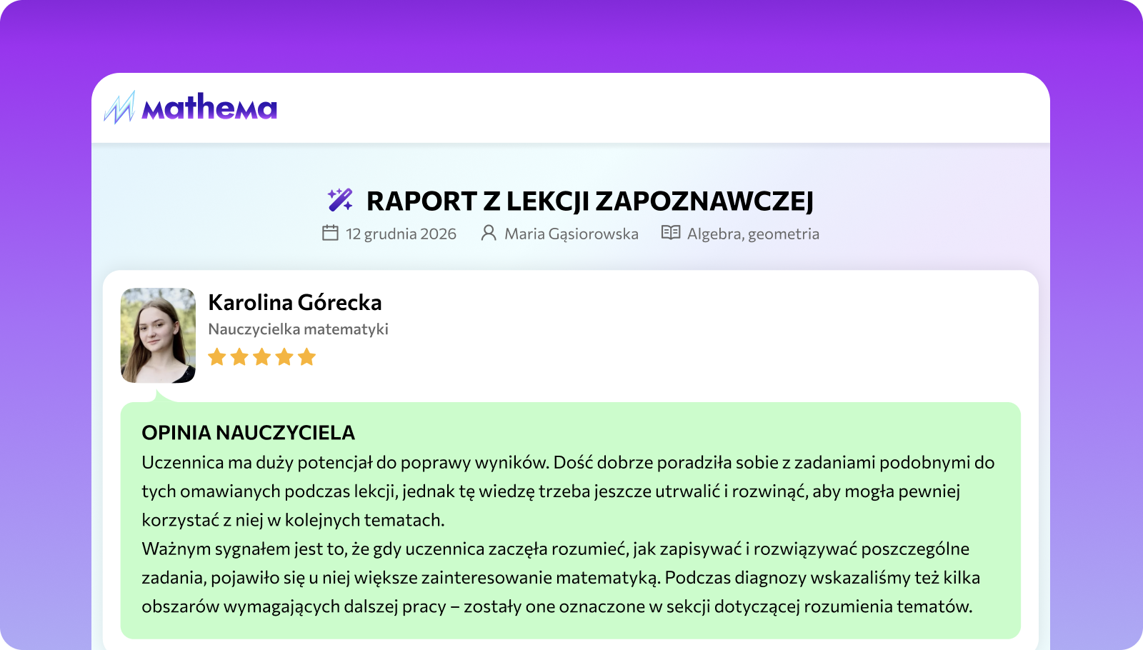 Opinię nauczyciela