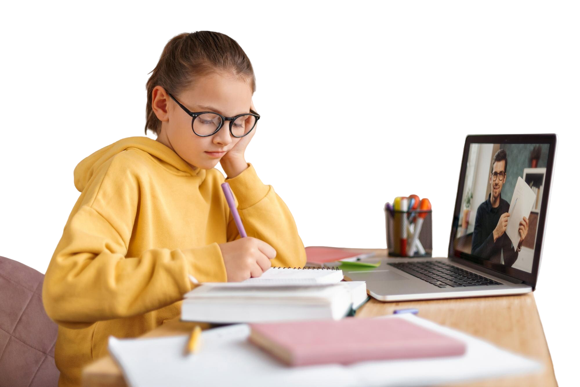Dziecko na lekcji online z nauczycielem